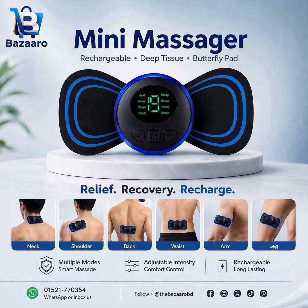 Portable Electric Pain Relax Neck Body Massager With USB Charging Cable - 1 Pc