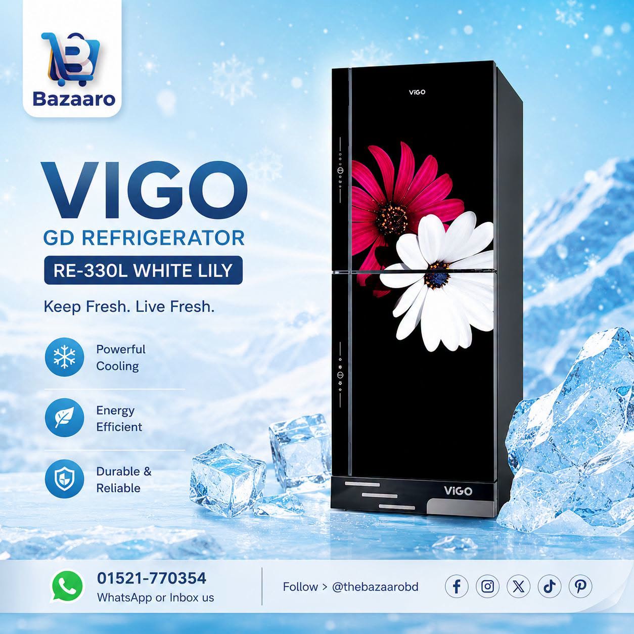 Vigo GD Refrigerator RE-330L White Lily FL -BM